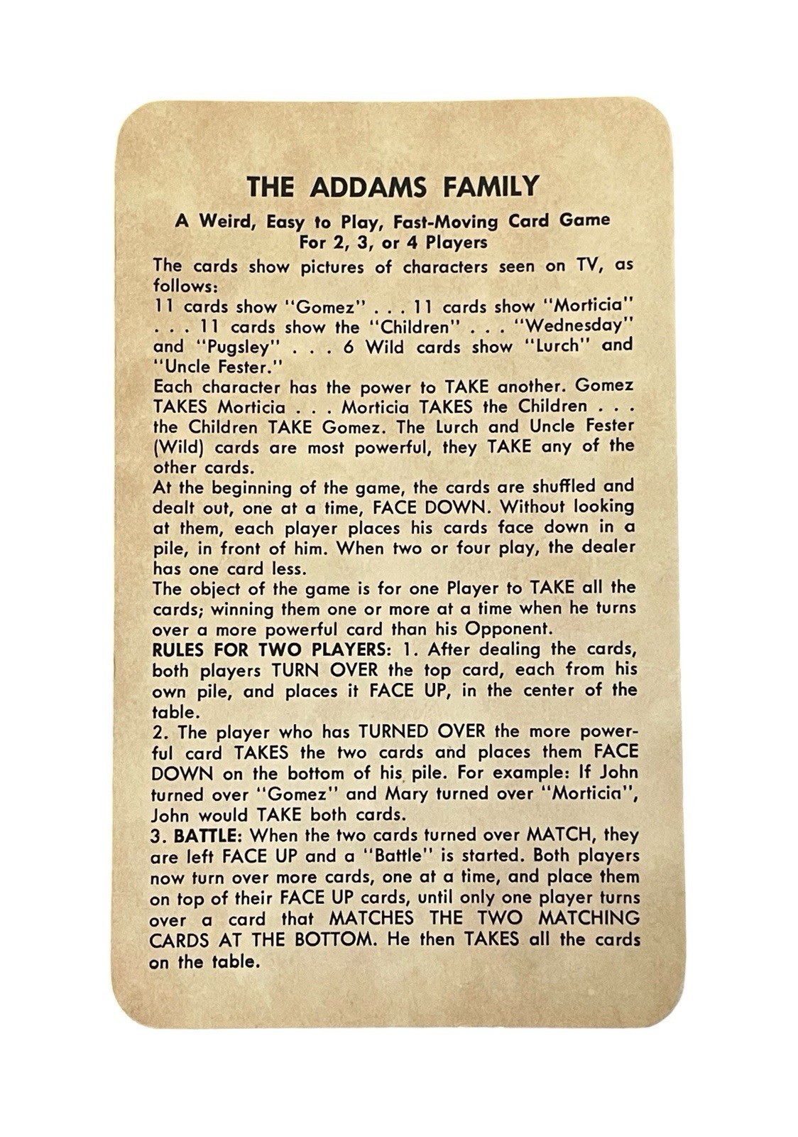 Vintage 1965 Addams Family Card Game M Bradley Complete Instructions Halloween
