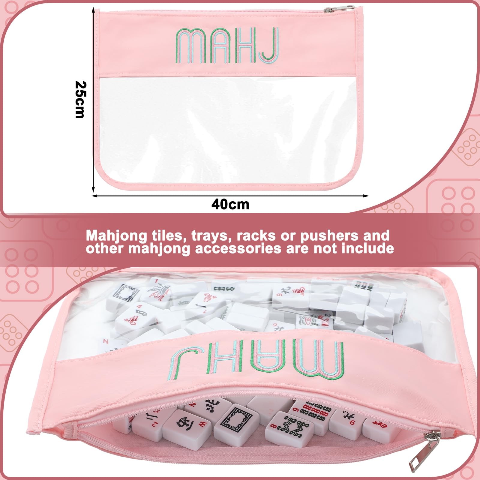 3 Pcs Empty Mahjong Tile Bags with Zipper Set Embroidered Mahjong Canvas Carr…