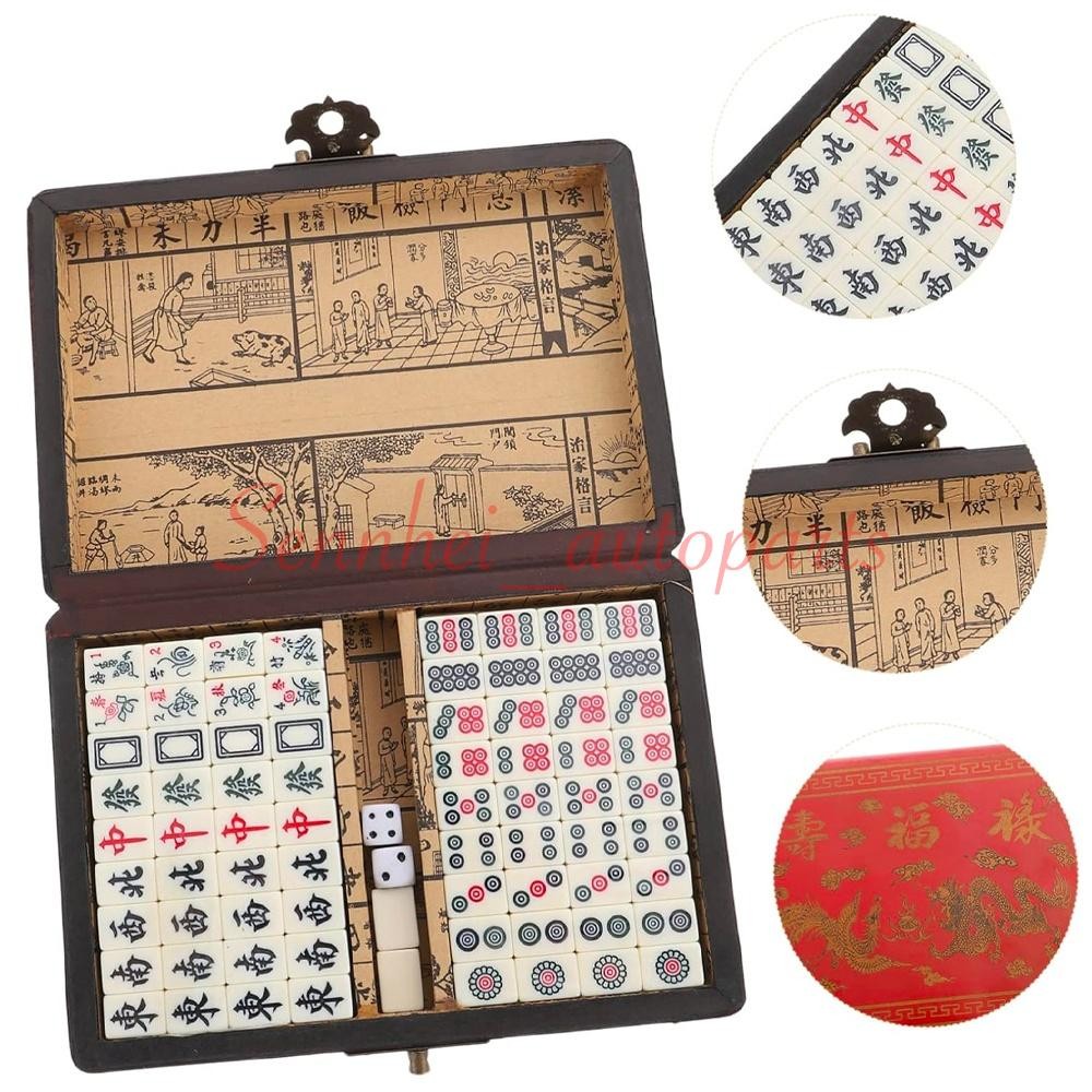 Vintage Chinese Mahjong Game Portable Set 144 Tiles w/ Storage Case Family Game