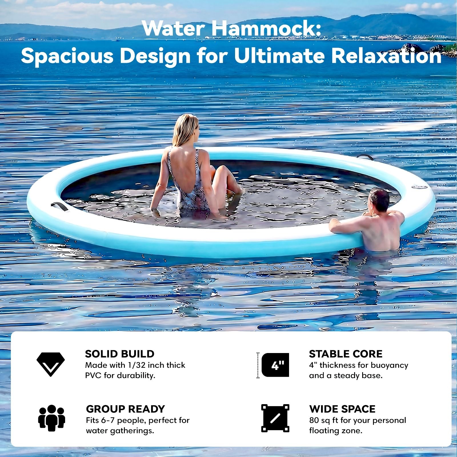 Inflatable Floating Dock 10 Round 4in Woven Fabric Pool Lake Ocean 1-2 2-8 Ring