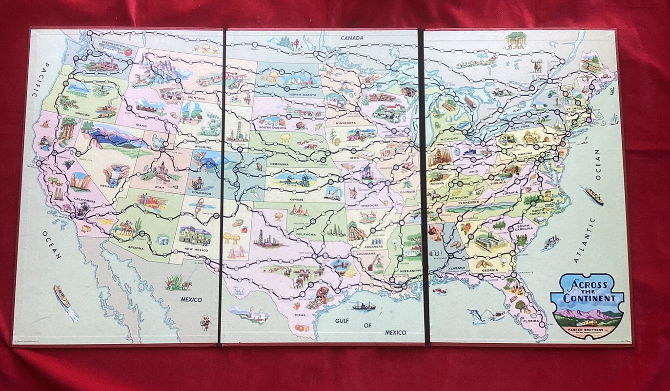 Parker Bros. “Across The Continent” 1952 Board Only Vintage