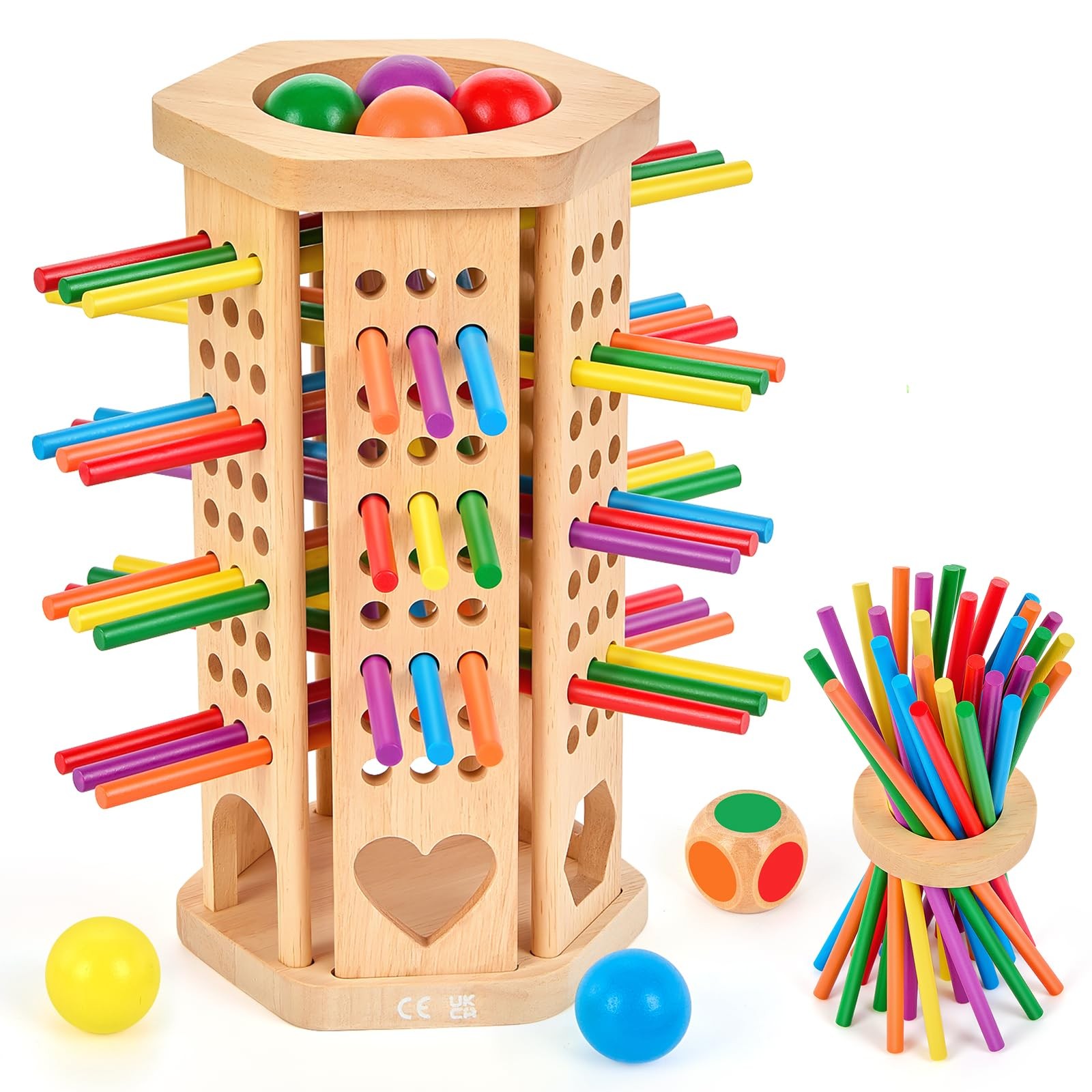 Montessori Wooden Board Game, 42-Stick Dice Game, Math Puzzle for 3 4 5 6 Yea…