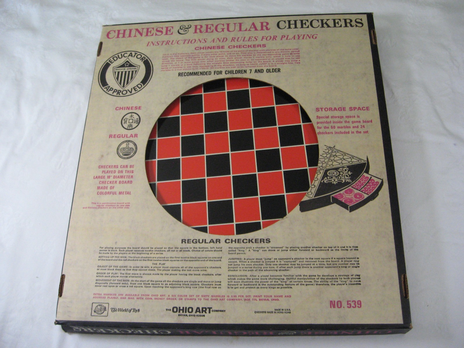 Ohio Art metal tin litho board CHINESE & REGULAR CHECKERS – complete w/ box