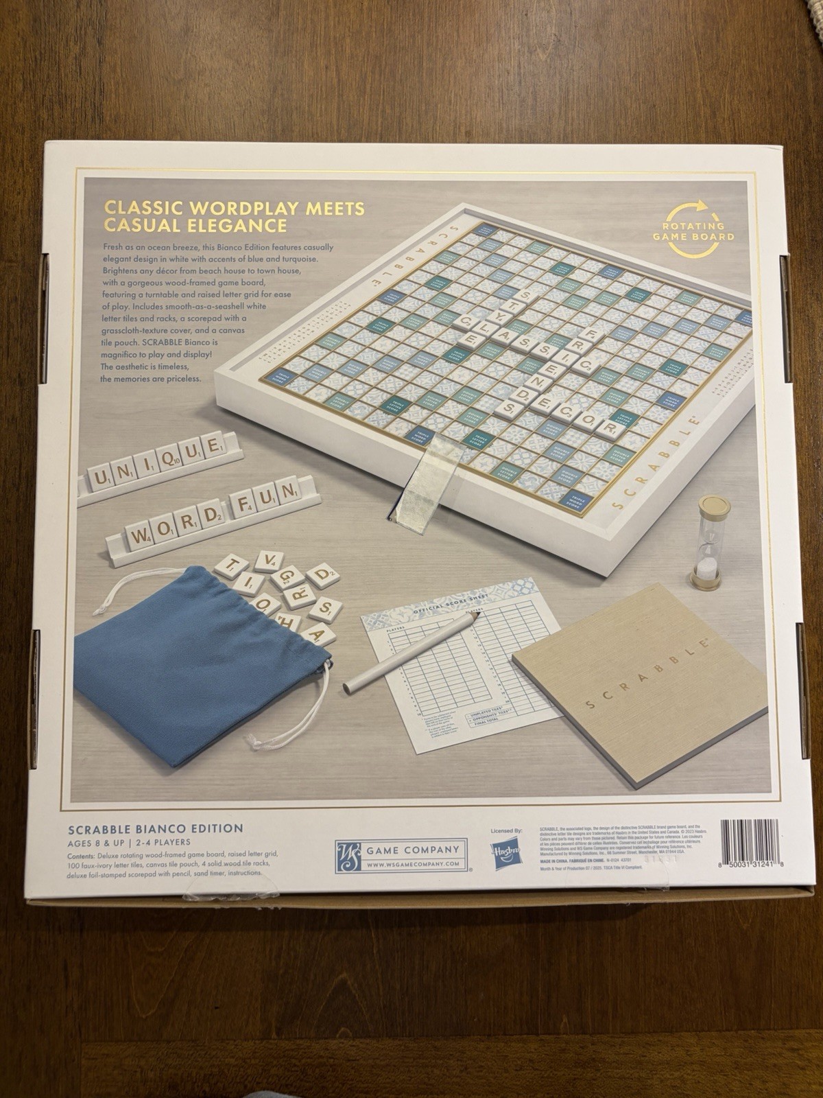WS Game Company Scrabble Bianco Edition Rotating Board Word Game, 2+ Players
