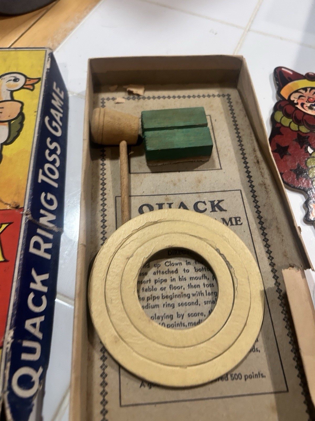 Vintage Clown Quack Ring Toss Toy Game Pipe Complete Rosebud Art Co Pre WW2-Box