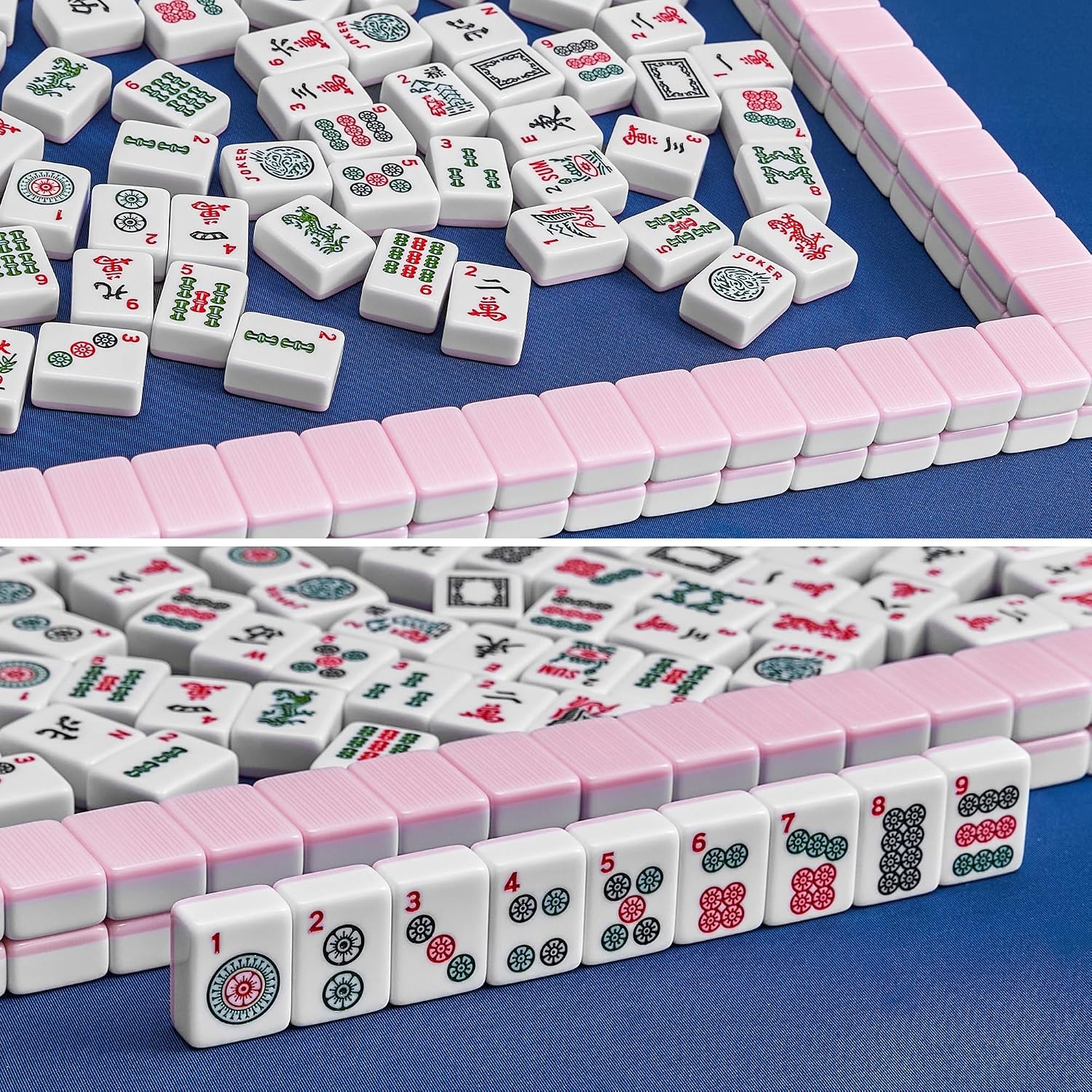 American Mahjong Tile Only, Mah Jong Set Complete with Golden Dices, 166 Blue Ti