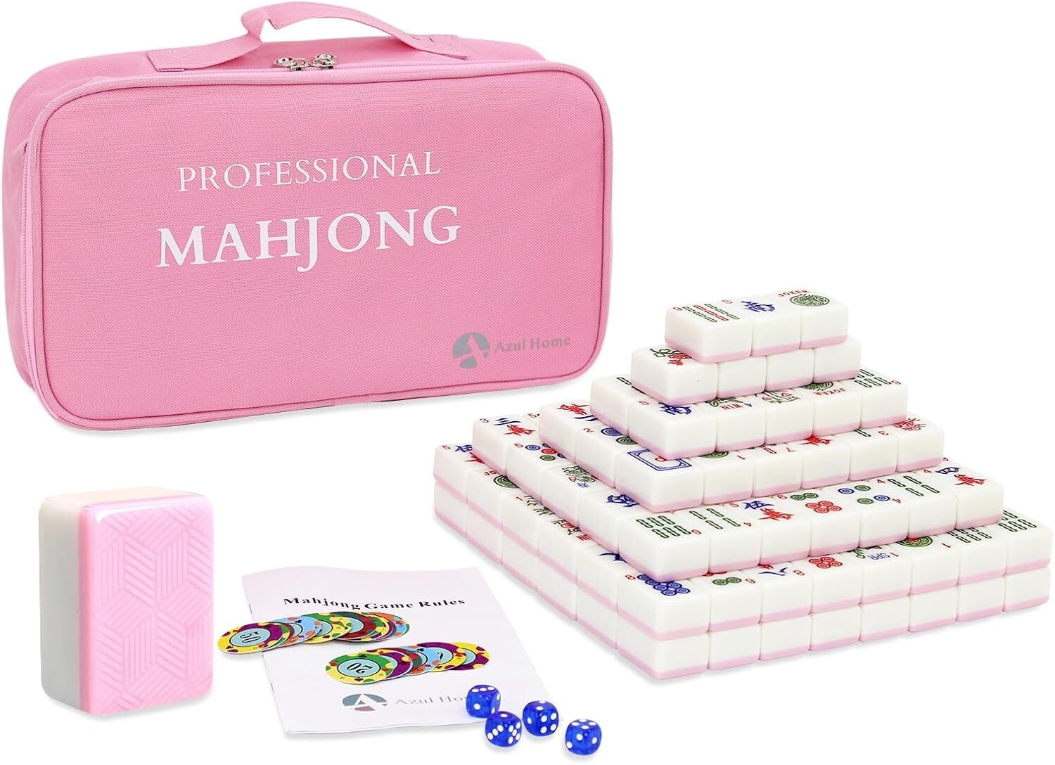 American Mahjong Game Set, 166 Numbered Melamine Tiles (1.4″), 4 Dice, 80 Poker