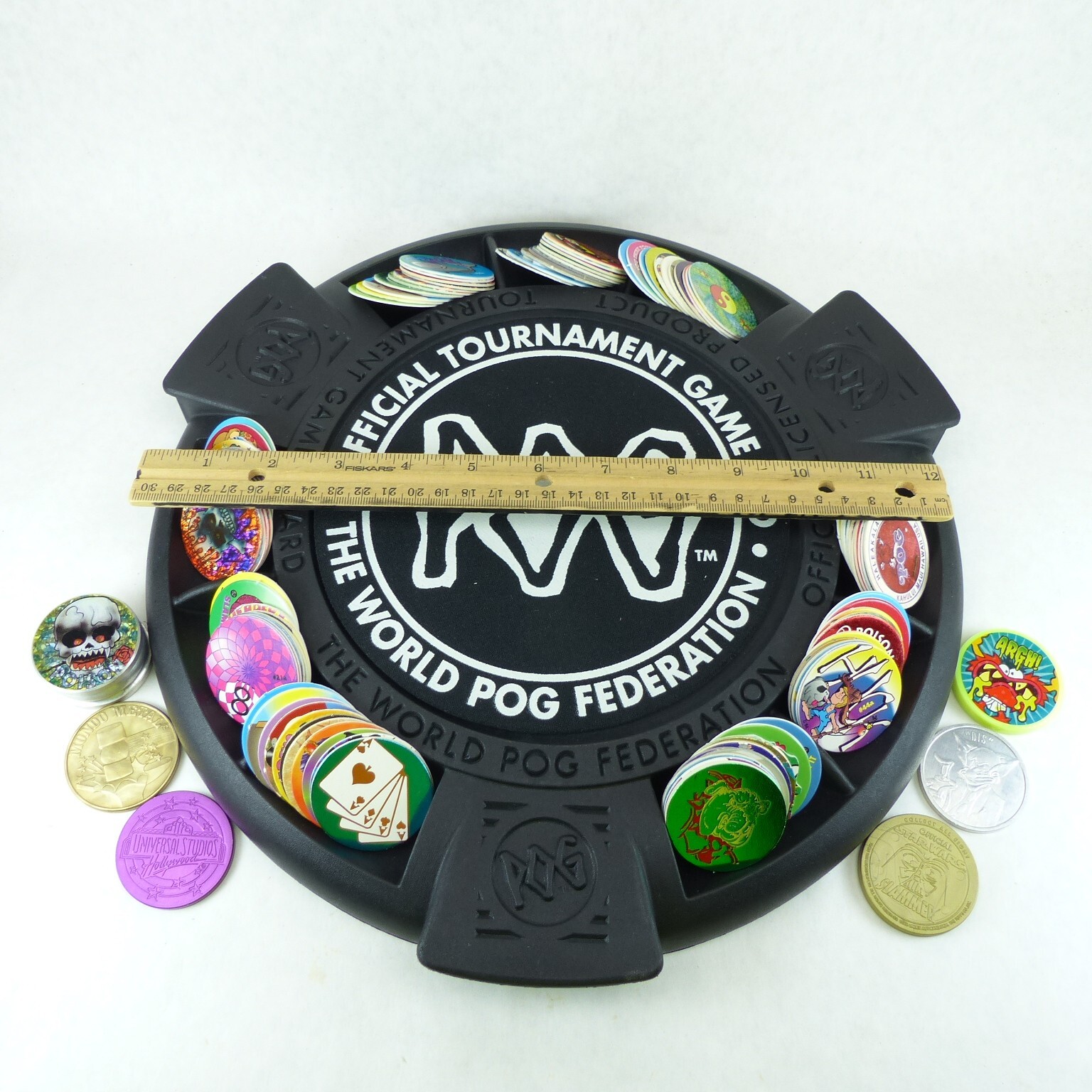 Lot of 100 Pogs, 6 Slammers Ready To Play Tournament Game Board & Pad from 1990s