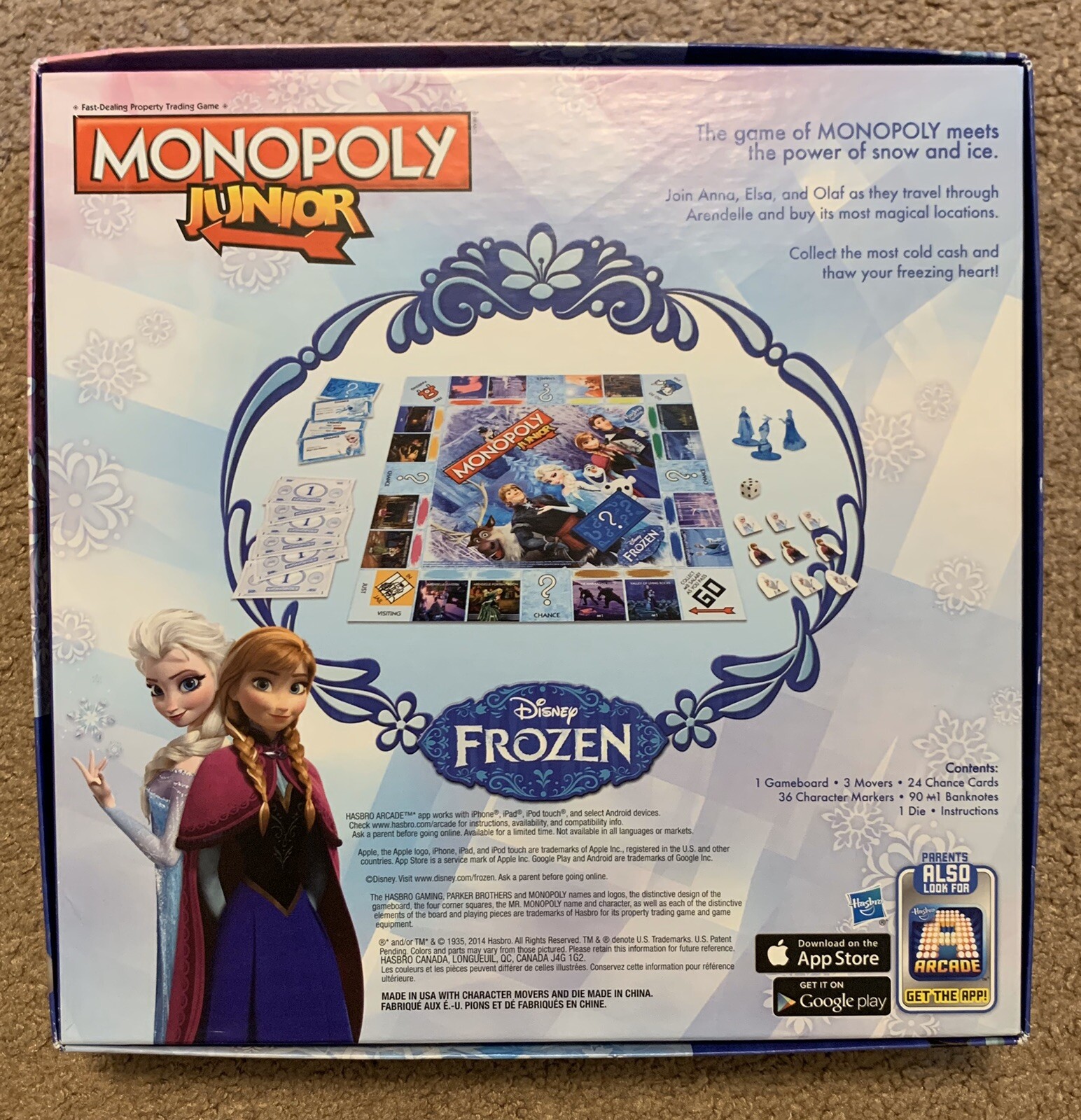 Monopoly Junior Disney Frozen Edition Board Game Elsa Anna Olaf Complete Set