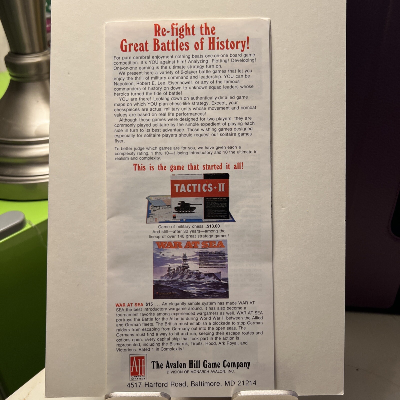 The Avalon Hill Game Company Vintage Catalog 1997 – VG+