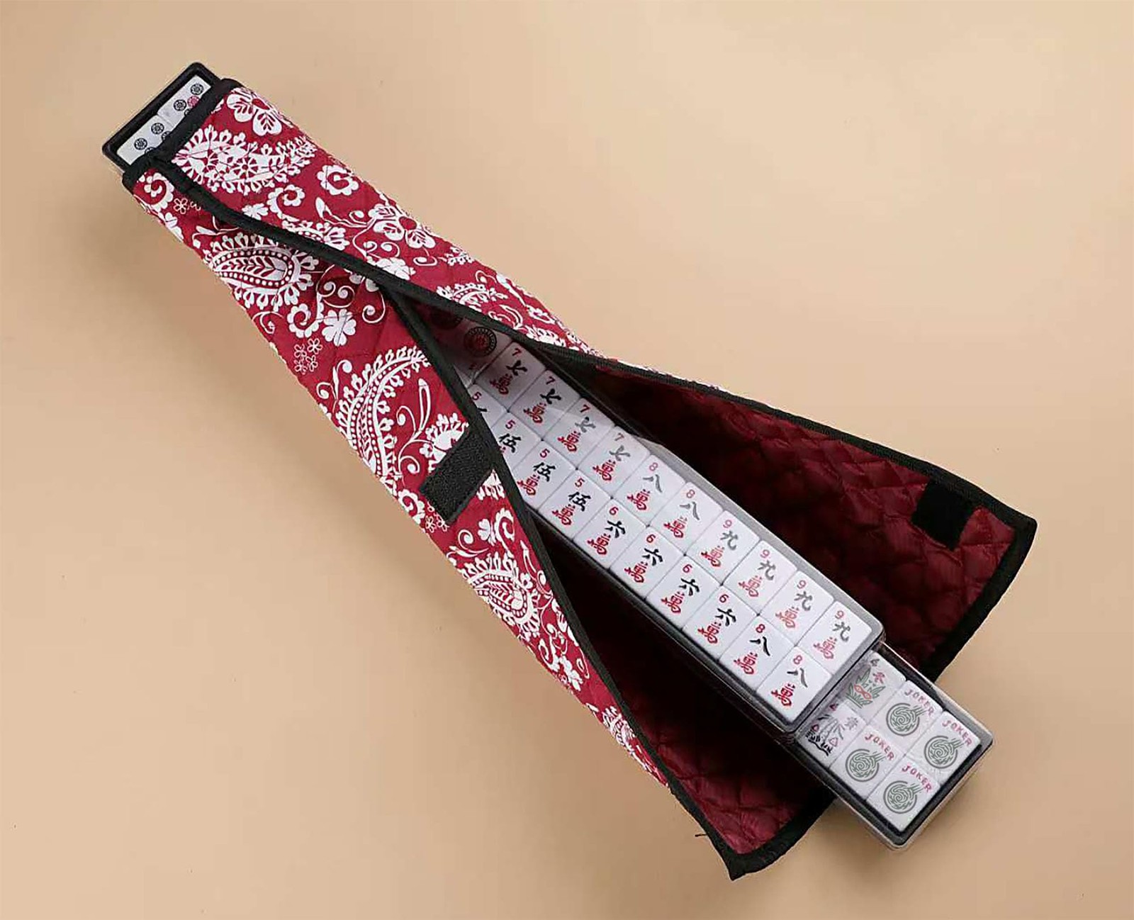 10 inches (W) x 21 (L) x 6 (H), American Mahjong With Red Paisley Bag