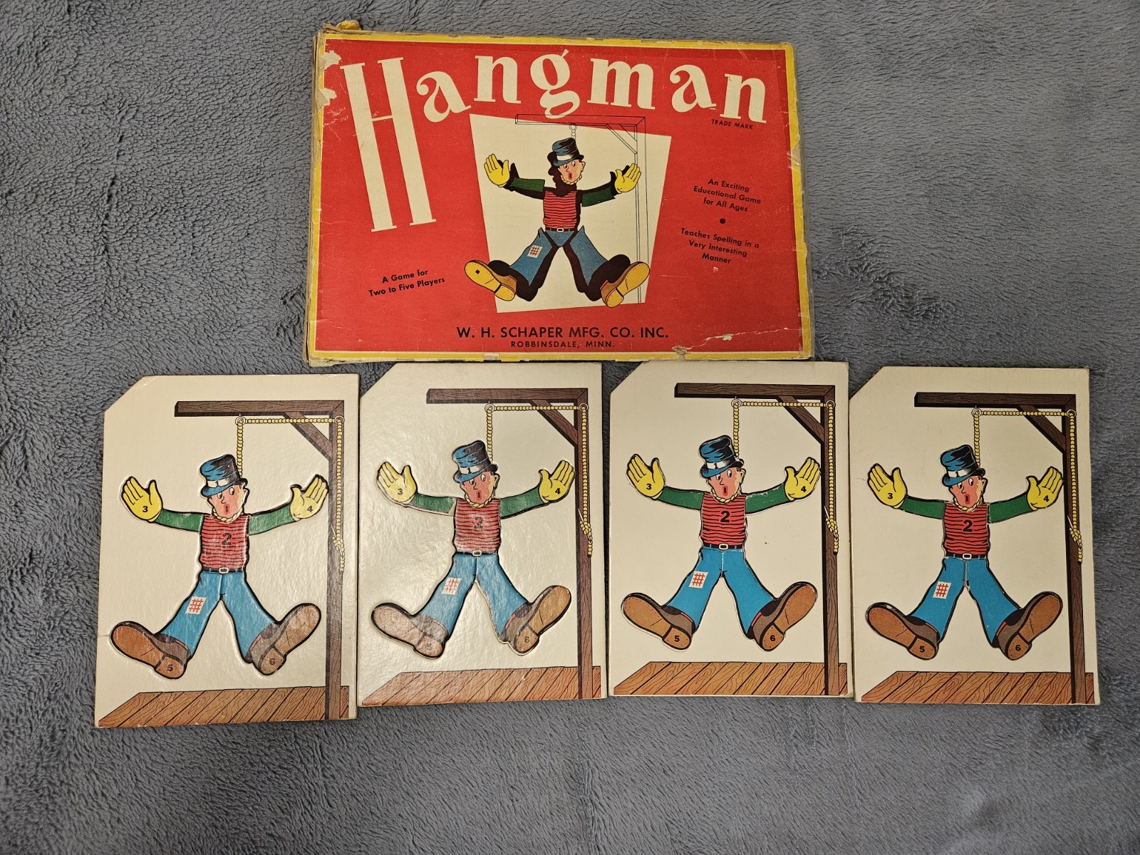 ~ W.H. Schaper Hangman VTG. Board Game Rare First Edition 1st Printing Box~