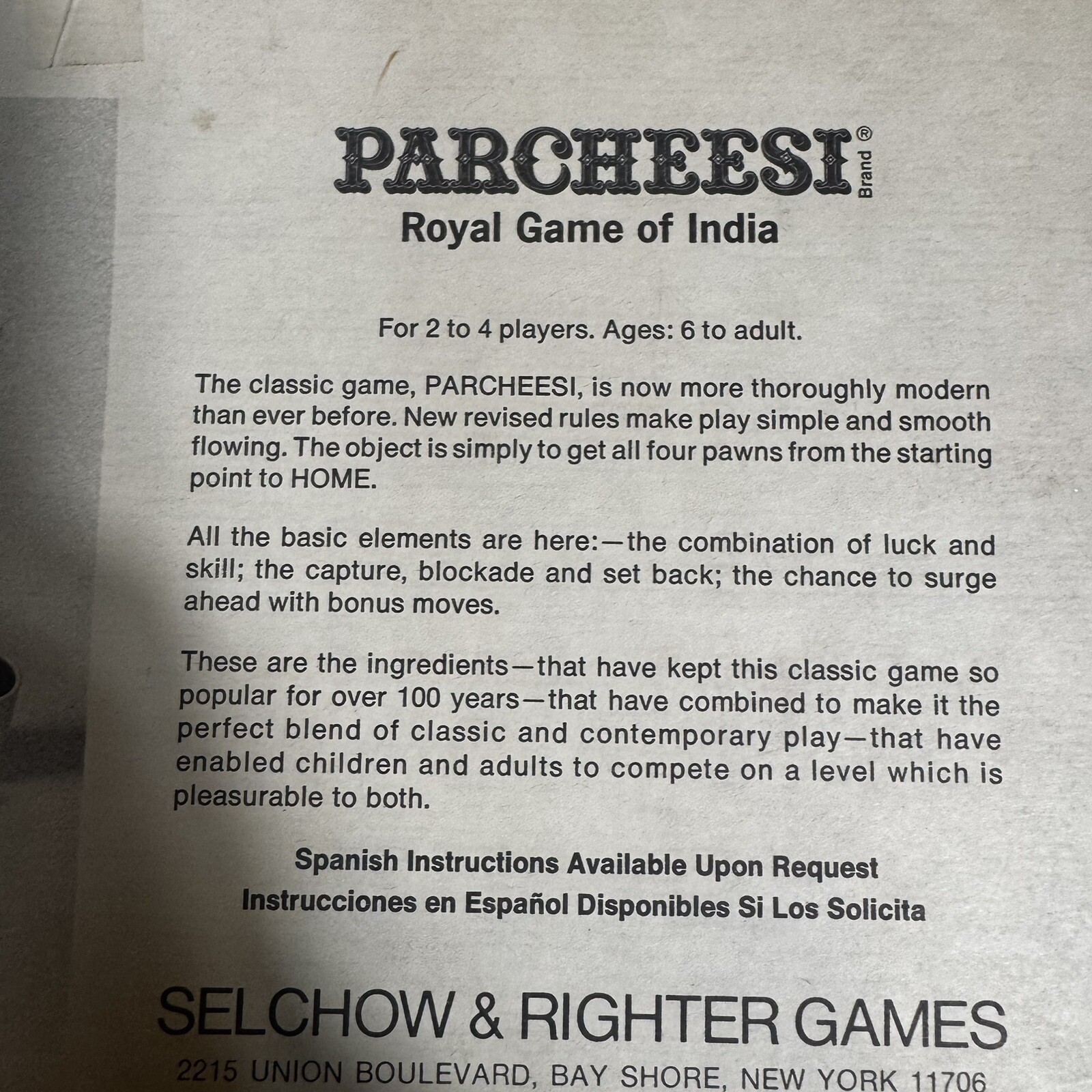 1982 DELUXE EDITION PARCHEESI Royal Game of India Selchow & Righter 3pc Missing