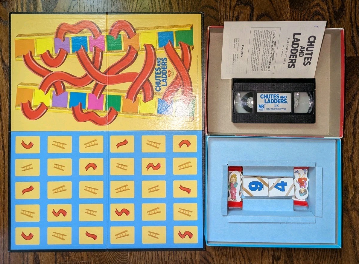 MB 1980’s Chutes (Snakes) & Ladders VCR Story Board Game From 1986 100% Complete
