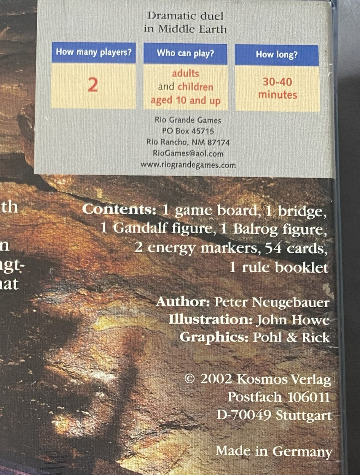 New in Sealed box Lord of the Rings The Duel Game for Two by Rio Grande Games
