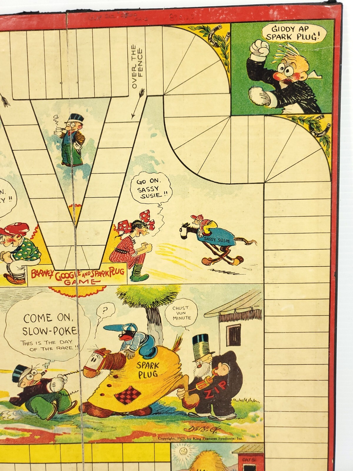 Antique Milton Bradley Game Board “SPARK PLUG” Horse Cartoon