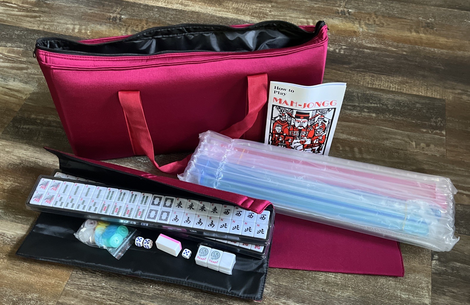 Mose Cafolo American Mahjong Set W/Carrying Case Pinky Red