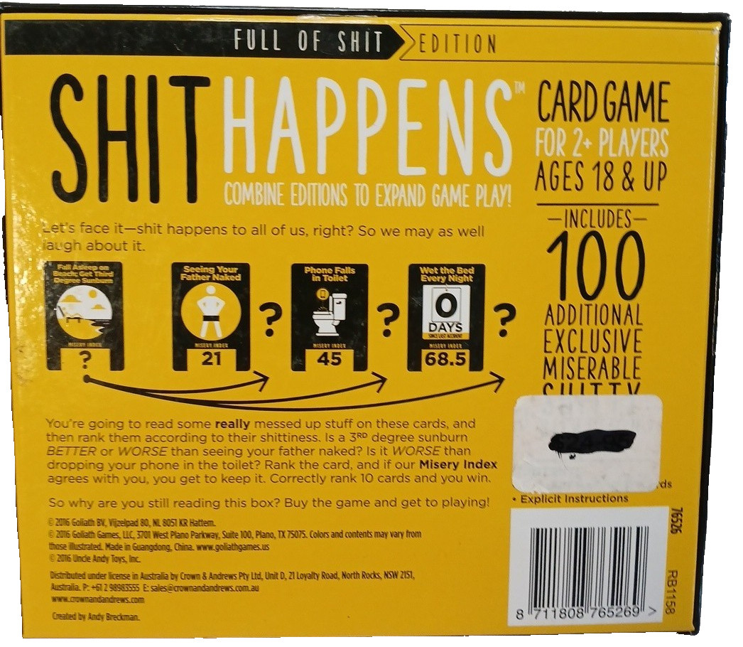 Sh!t Happens Card Game Full Of Sh!t Edition, 2+ Players Ages 18 Plus