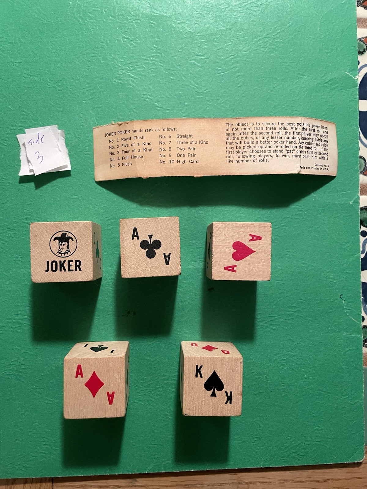 Joker Poker , Vintage Wooden Dice Game. Old No. 5 Joker Poker. Free Ship !!