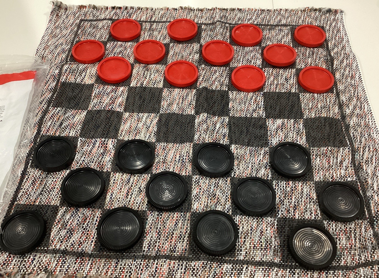 Giant Checkers Set 3-in-1 Tic Tac Toe Game with 24 Checker Pieces Reversible Rug