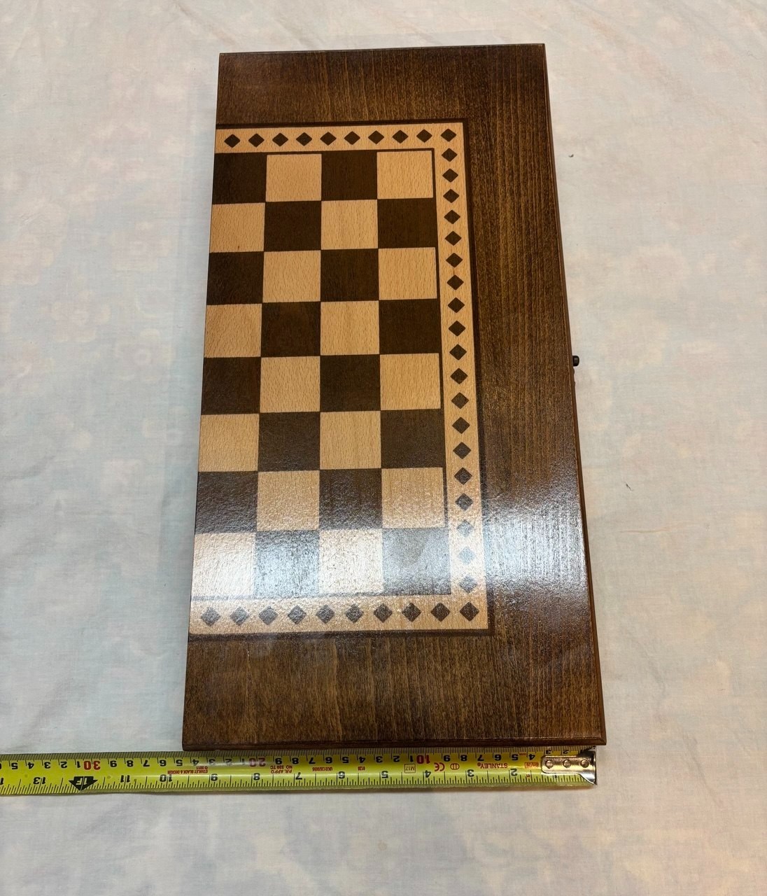 Handmade Wooden Backgammon Set Inlaid Marquetry Folding Board with Fabric Bag