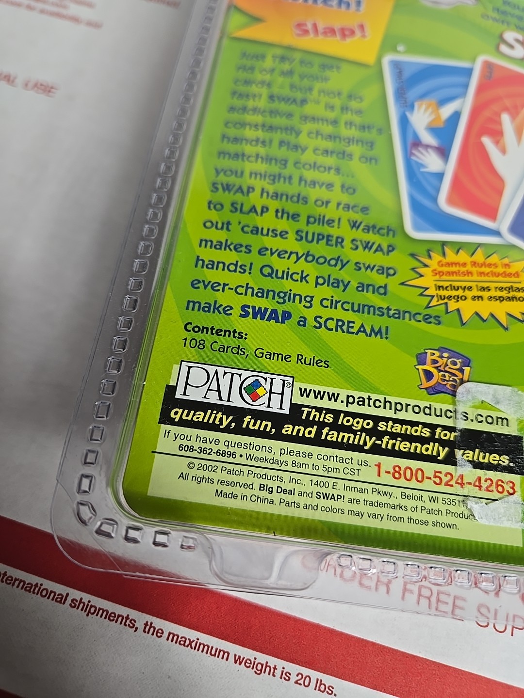 NEW SEALED SWAP! Switch! Slap! Card Game Patch Products Big Deal