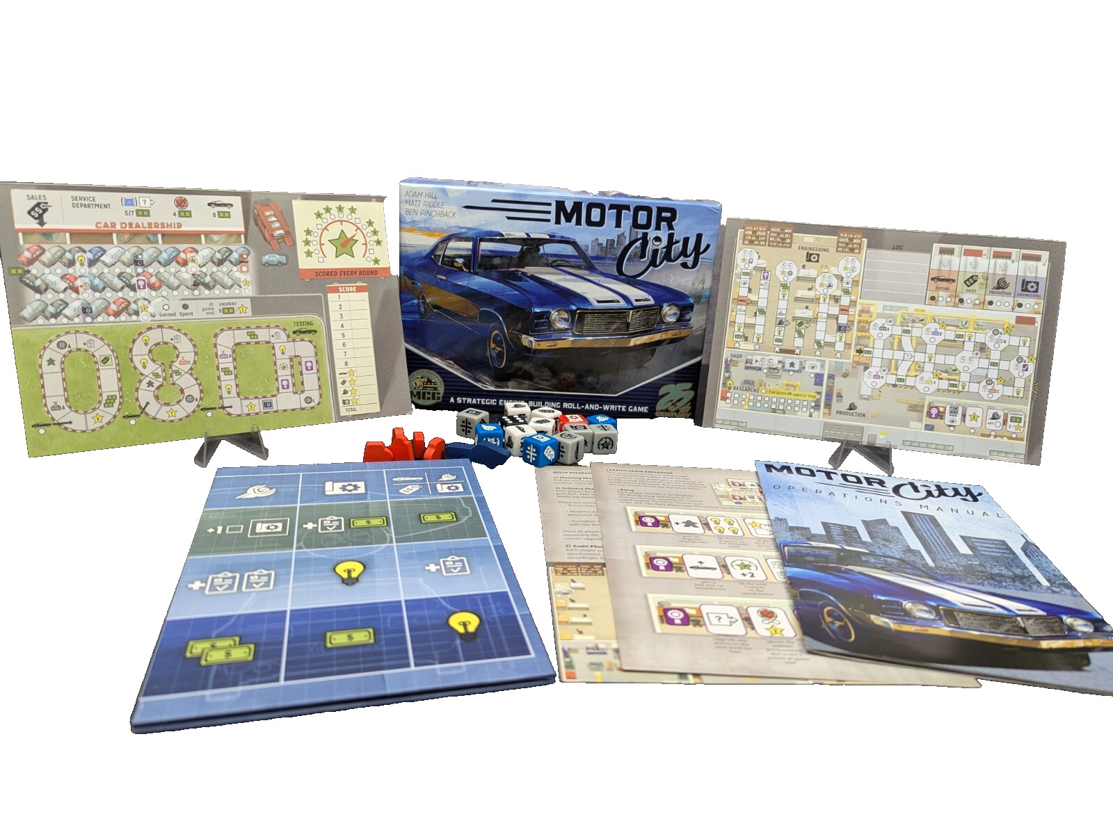 Motor City (Board Game) 25th Century Games Pinchback Riddle roll write COMPLETE