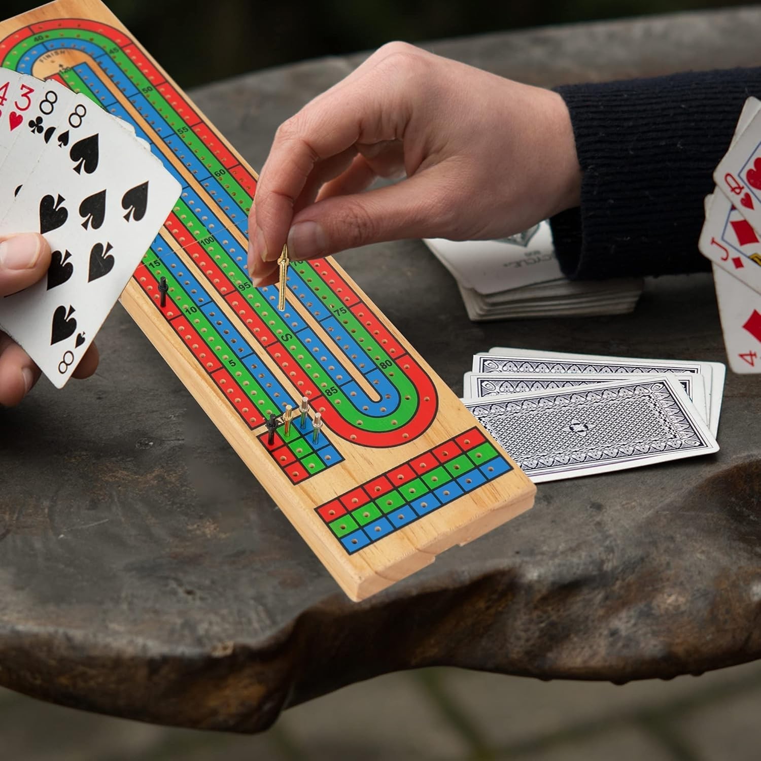 Cribbage Board Game Set w/Storage – Fun Table Game with Wooden Board for Adul…