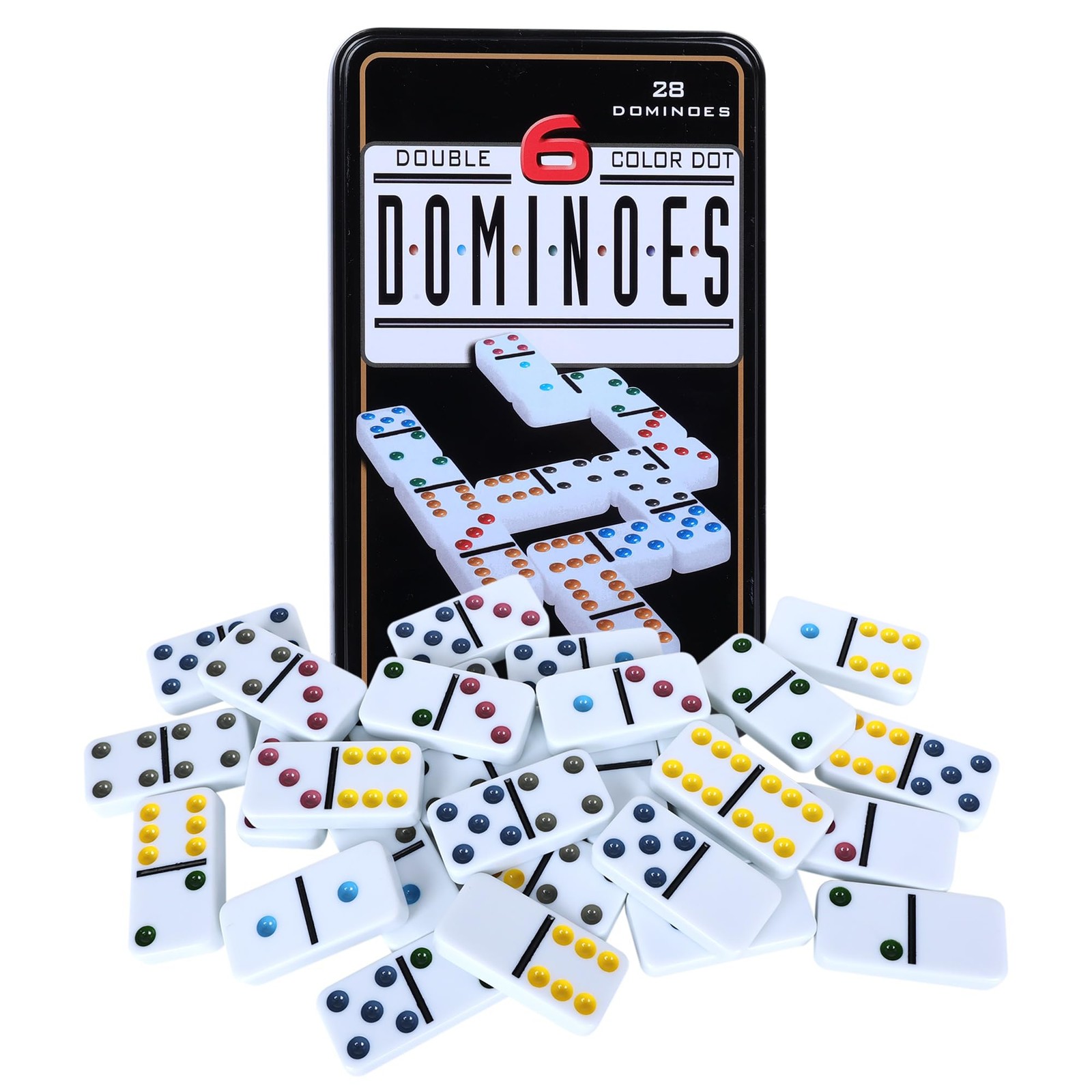 Double Six Dominoes Set for Adults, Classic Domino Game with Tin Box – 28 Tiles