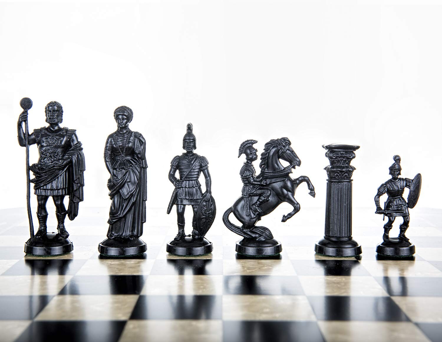 Plastic Chess Pieces RomanLegion 3 3/4, 9,6 cm Black & Gold – Weighted, Felted