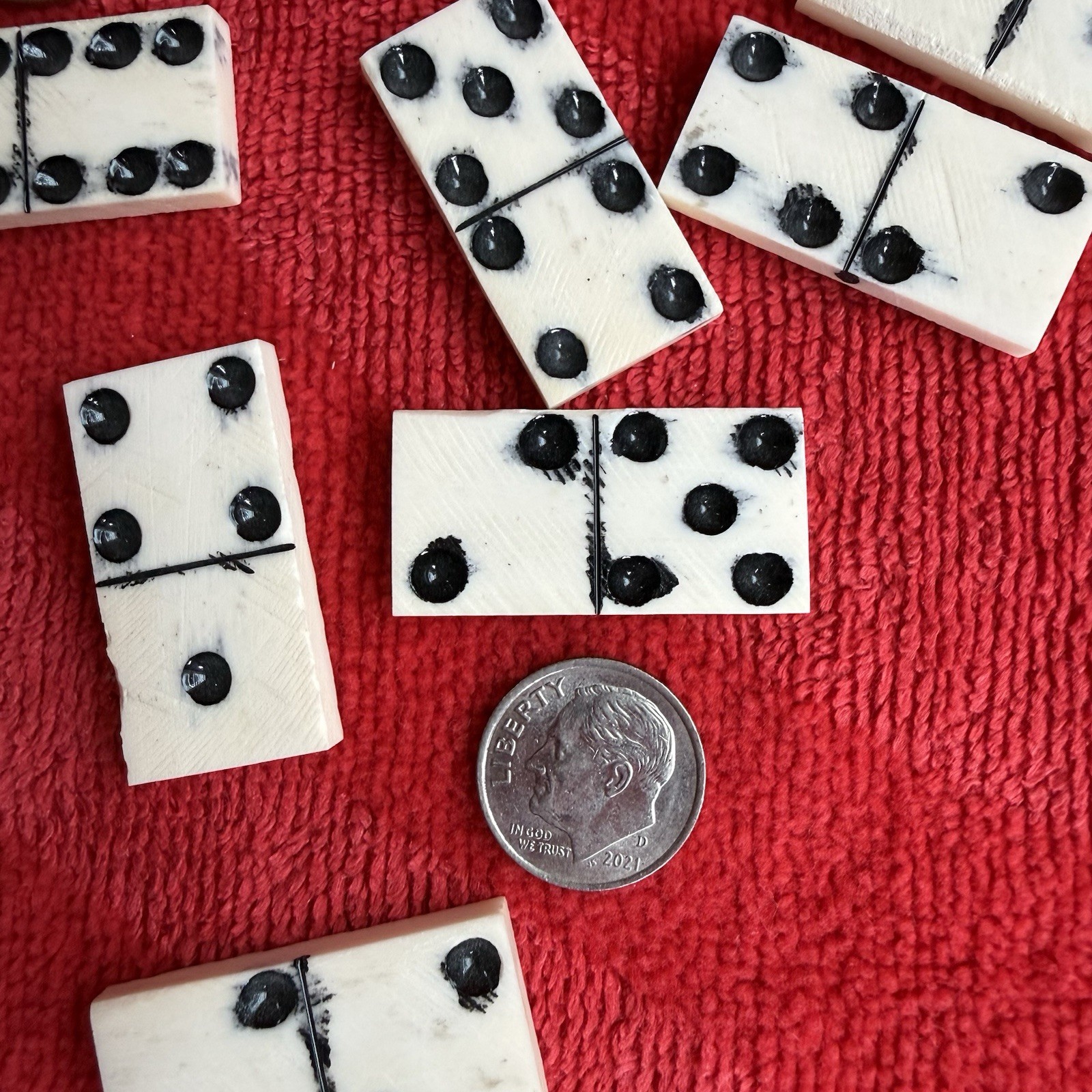 Vintage Miniature Domino Travel Tile Mini Game 28 Bone tiles in Handmade Box