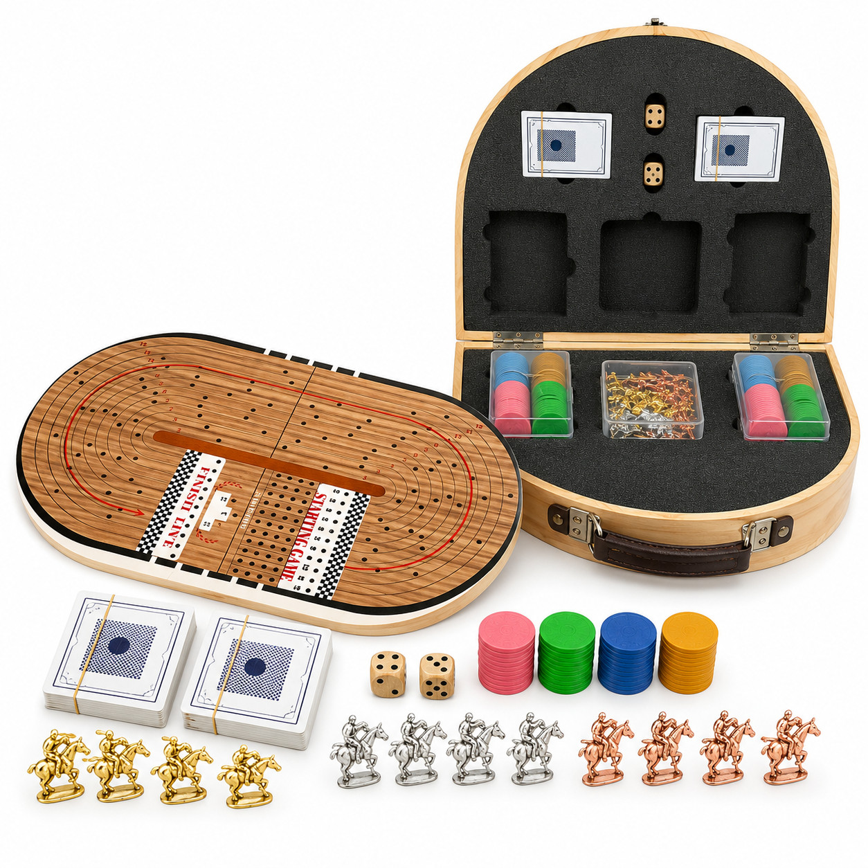 24.8in Wooden Horse Racing Board Game Foldable Large Race Track Set w Accessorie