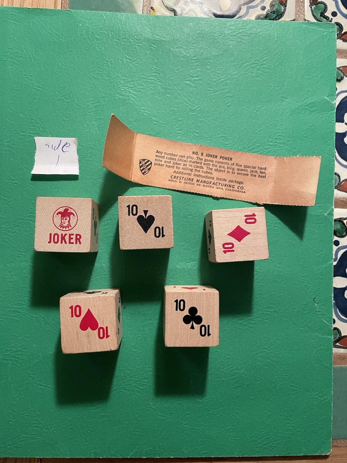 Joker Poker , Vintage Wooden Dice Game. Old No. 5 Joker Poker. Free Ship !!