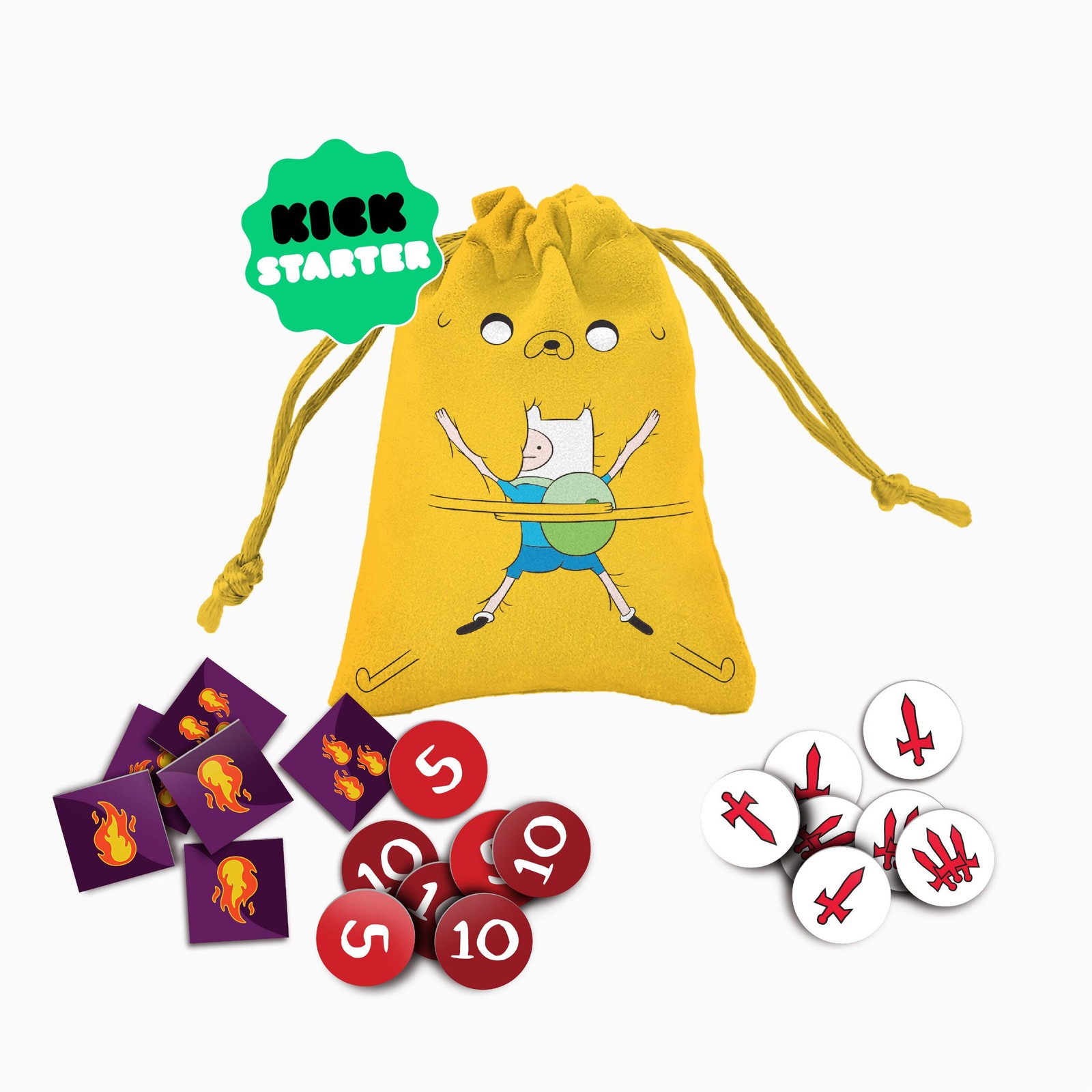 Adventure Time Card Wars: Acrylic Burn, Attack, & Mega HP Tokens & Bag (Kickstar