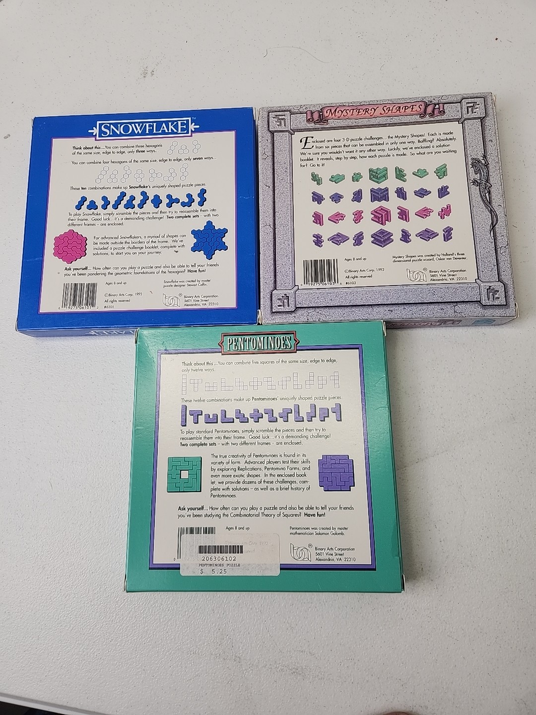 Lot Of 3 Different Foam Puzzles Binary Arts Vintage 1993
