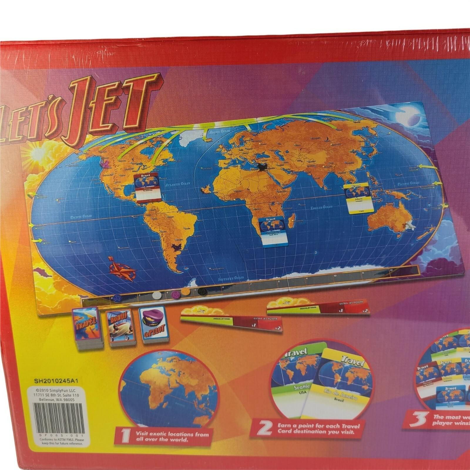 Lets Jet Geography Strategy World Facts Game Ages 8 and Up Simply Fun Sealed New