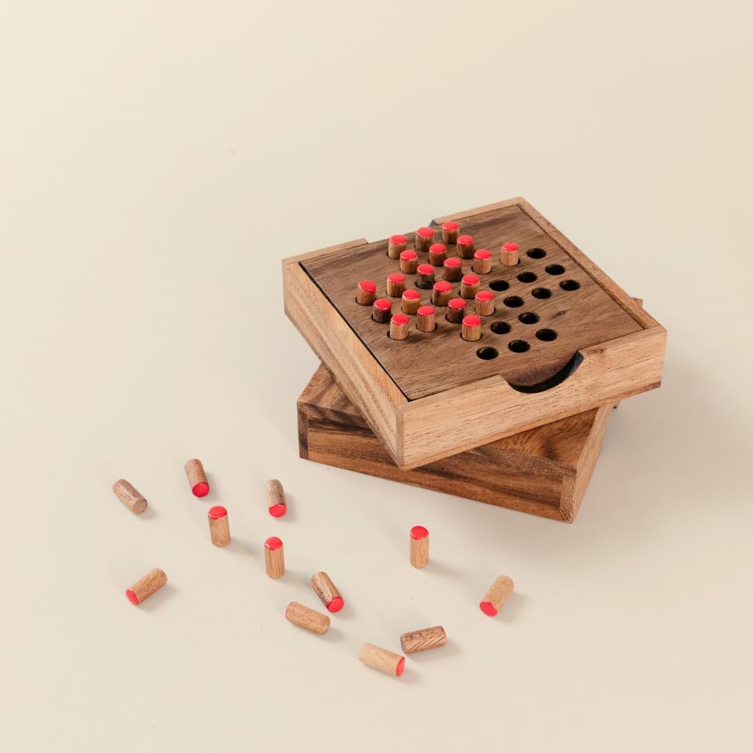Wood Solitaire Game Classic Peg Solitaire Board Premium Wooden Design Single …
