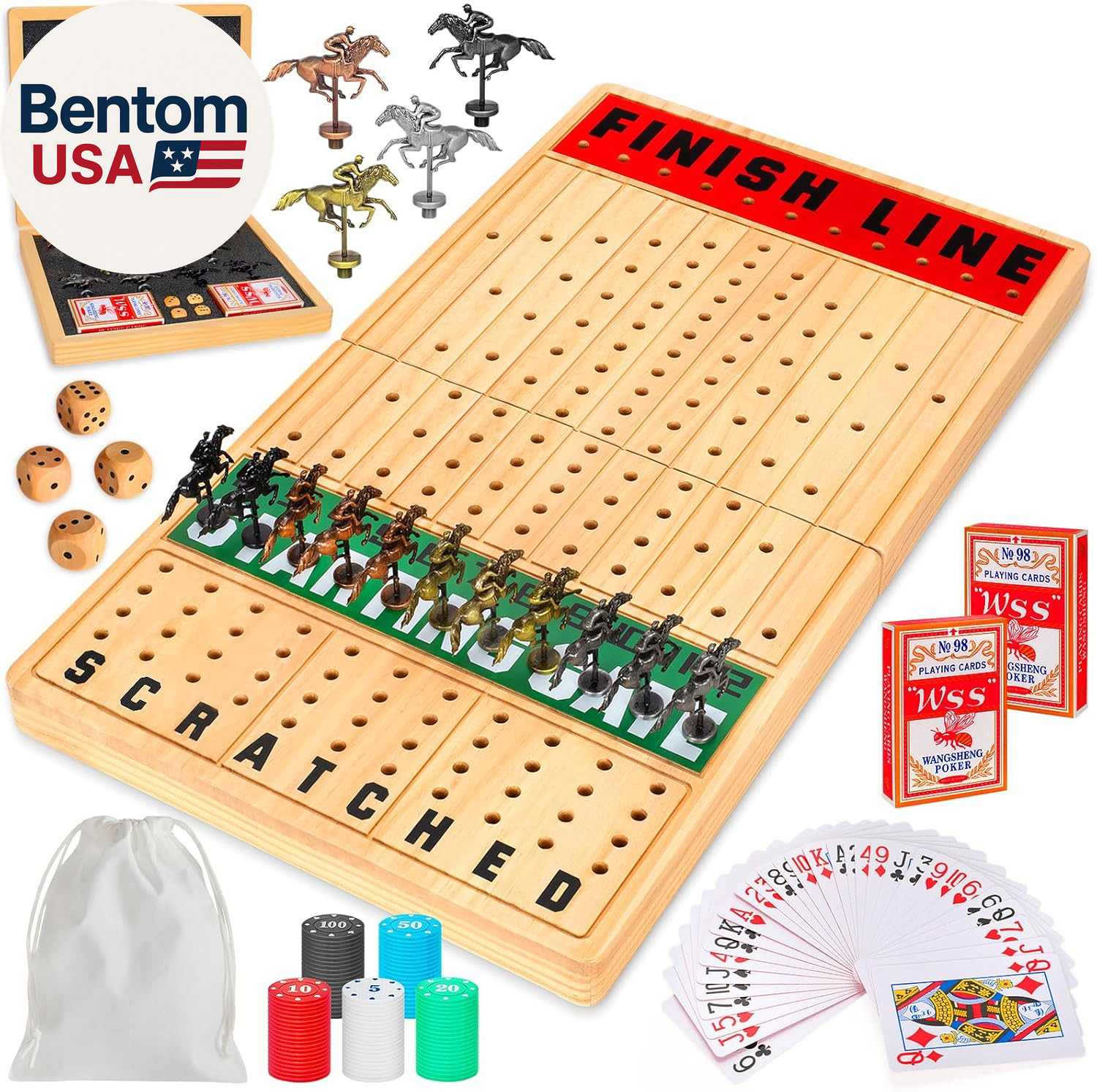 Large 21 Inches Horse Race Board Game, Horse Racing Games with Cards and Dice &