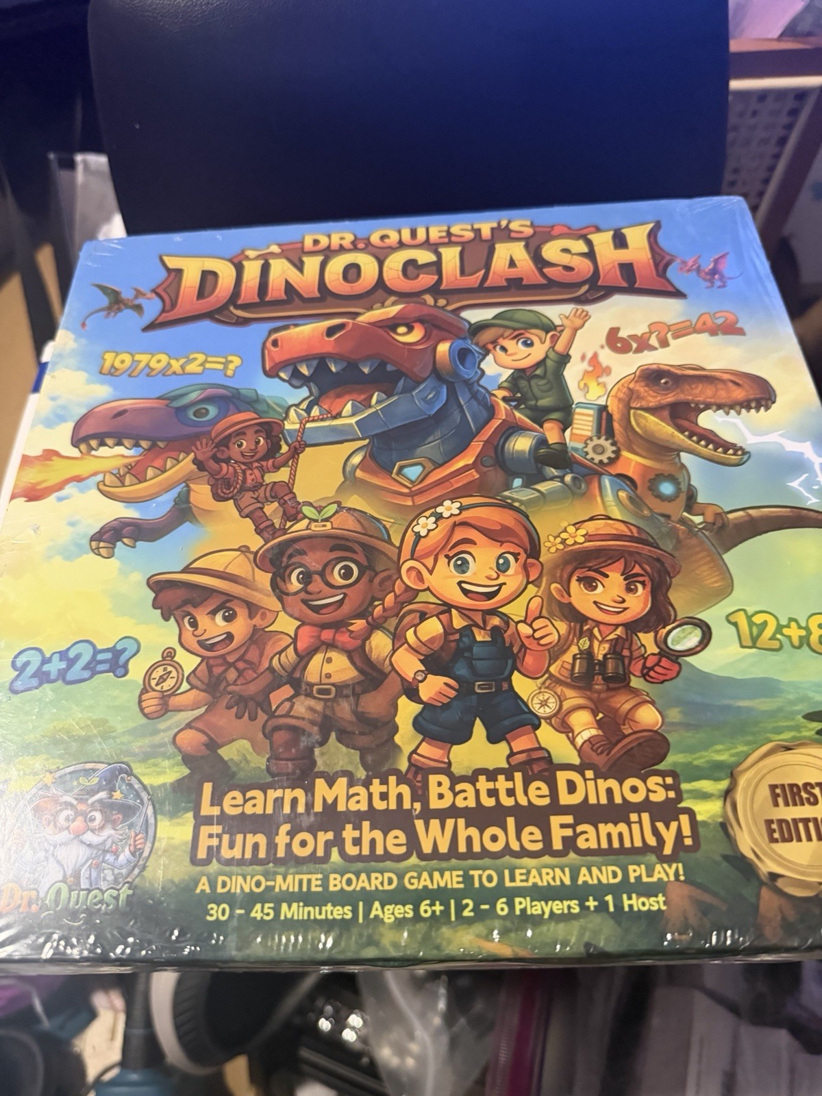 Dr. Quest Dino Clash Educational Math Board Game | Dinosaur-Themed Addition & Su