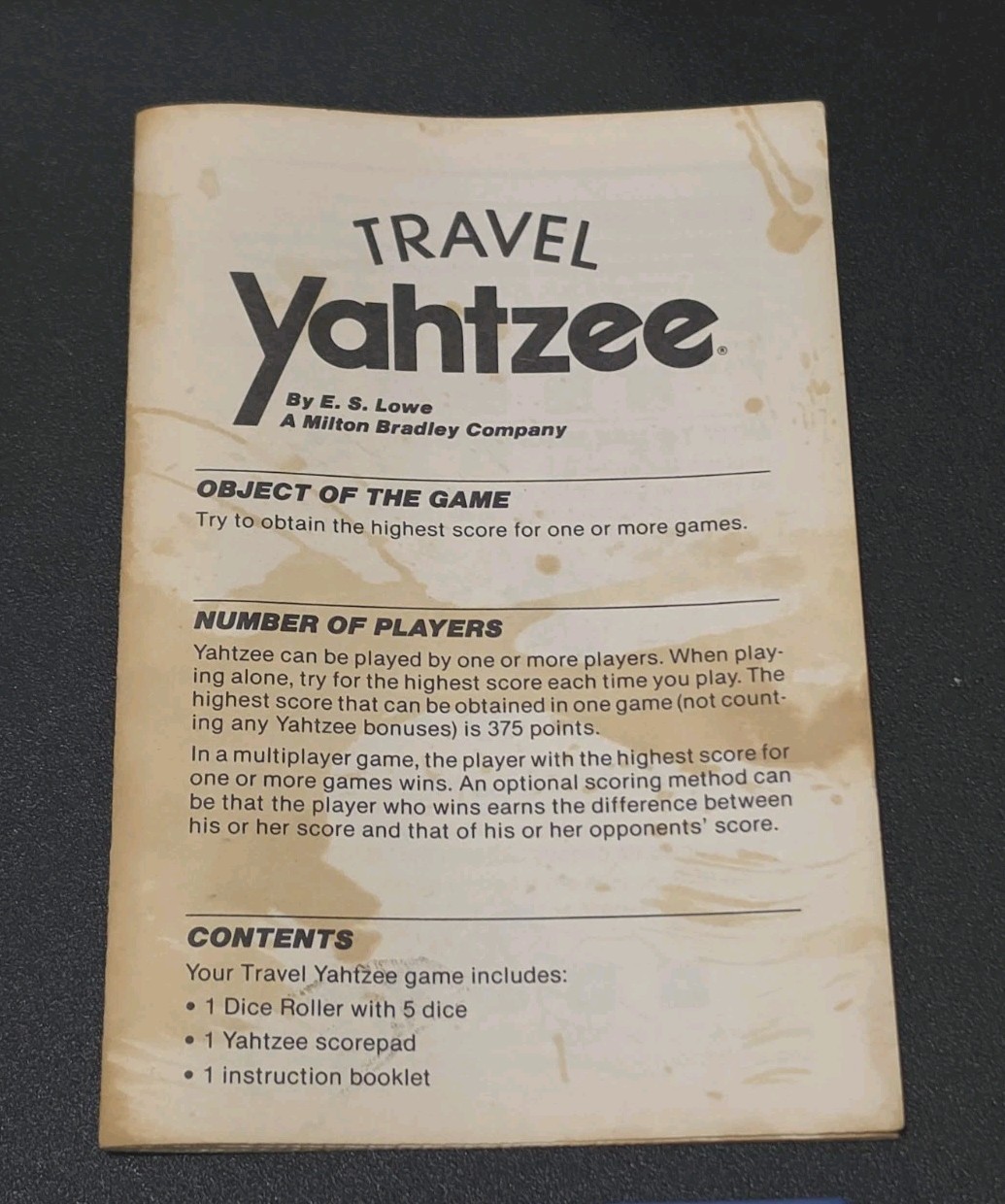 VTG 1989 Yahtzee Travel Game by MB Milton Bradley Age 8 & Up 1 or more players