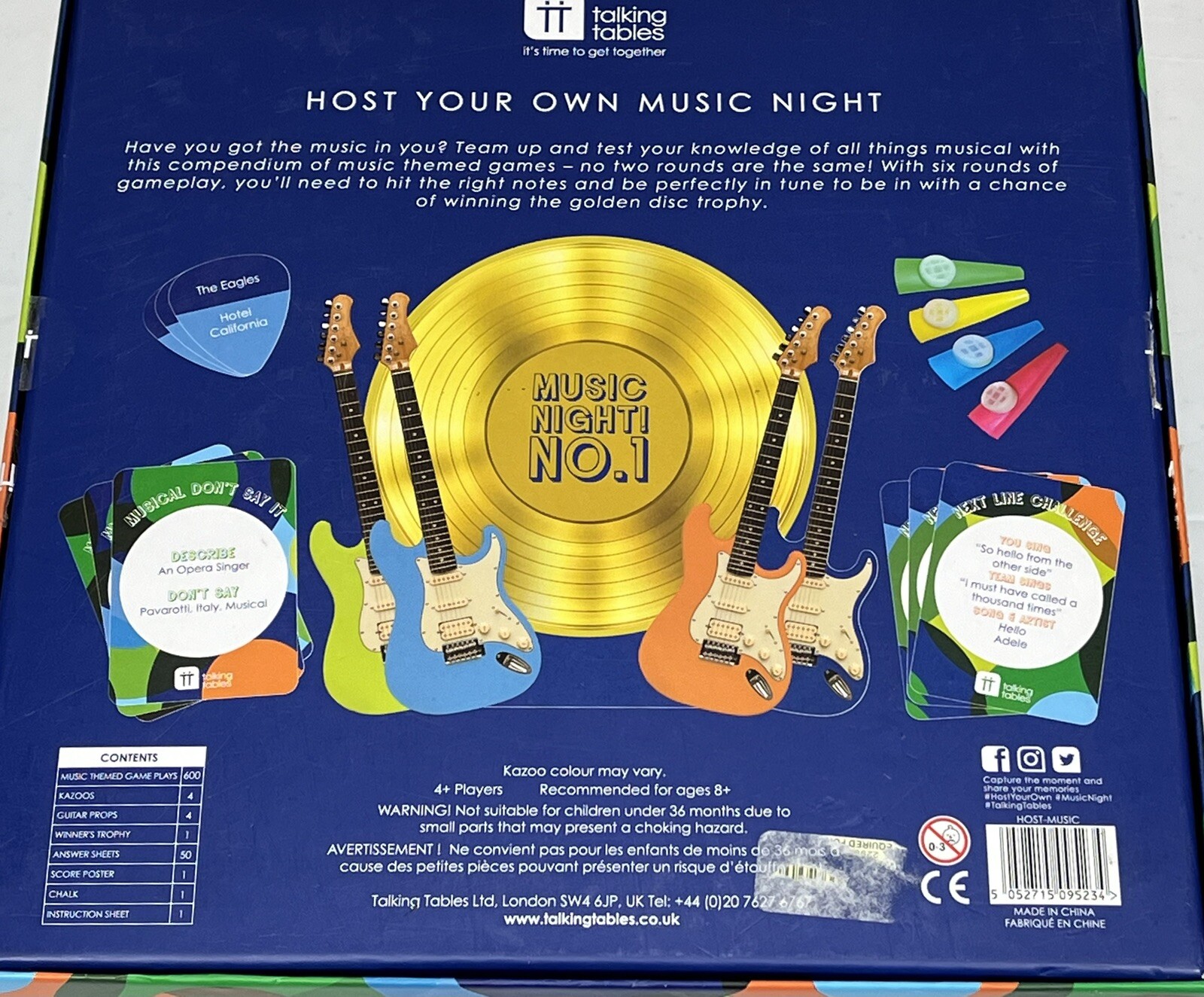Complete! Talking Tables Host Your Own Music Night Board Game, Trivia Kazoo Game