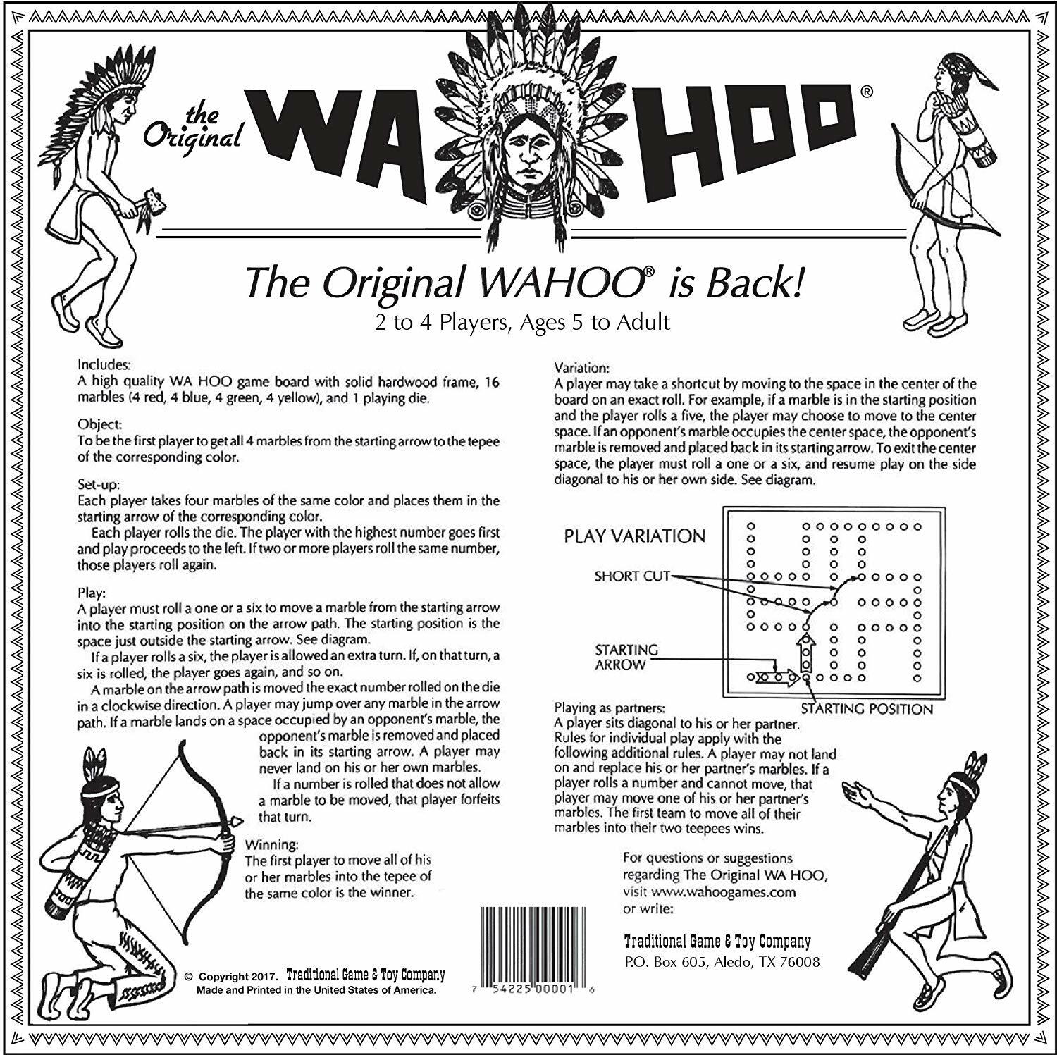 The Original Wa Hoo Board Game – WAHOO!! Made in USA w/Marbles, Dice, and Poke