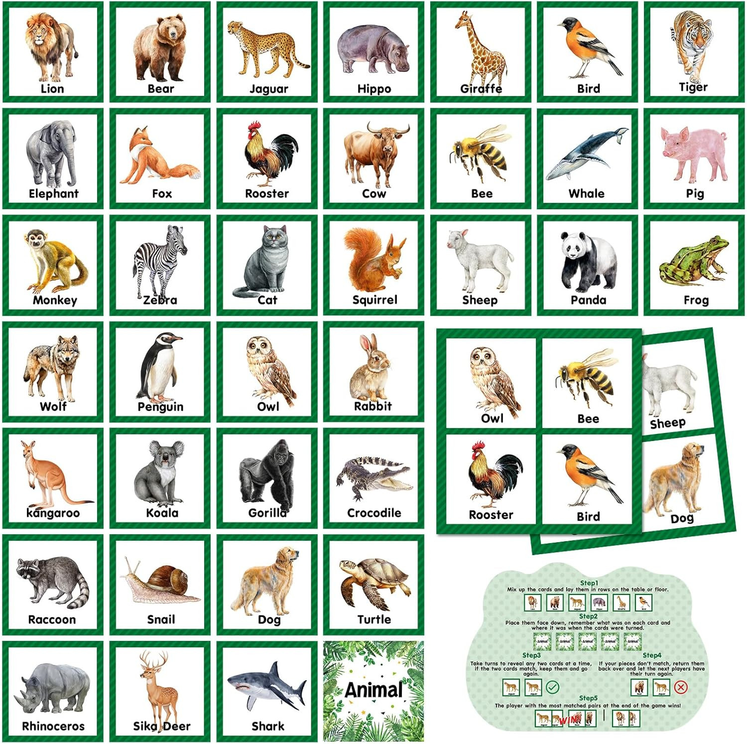 82 Pcs Memory Matching Games Animals Matching Cards Wild Animals Memory Game Jun