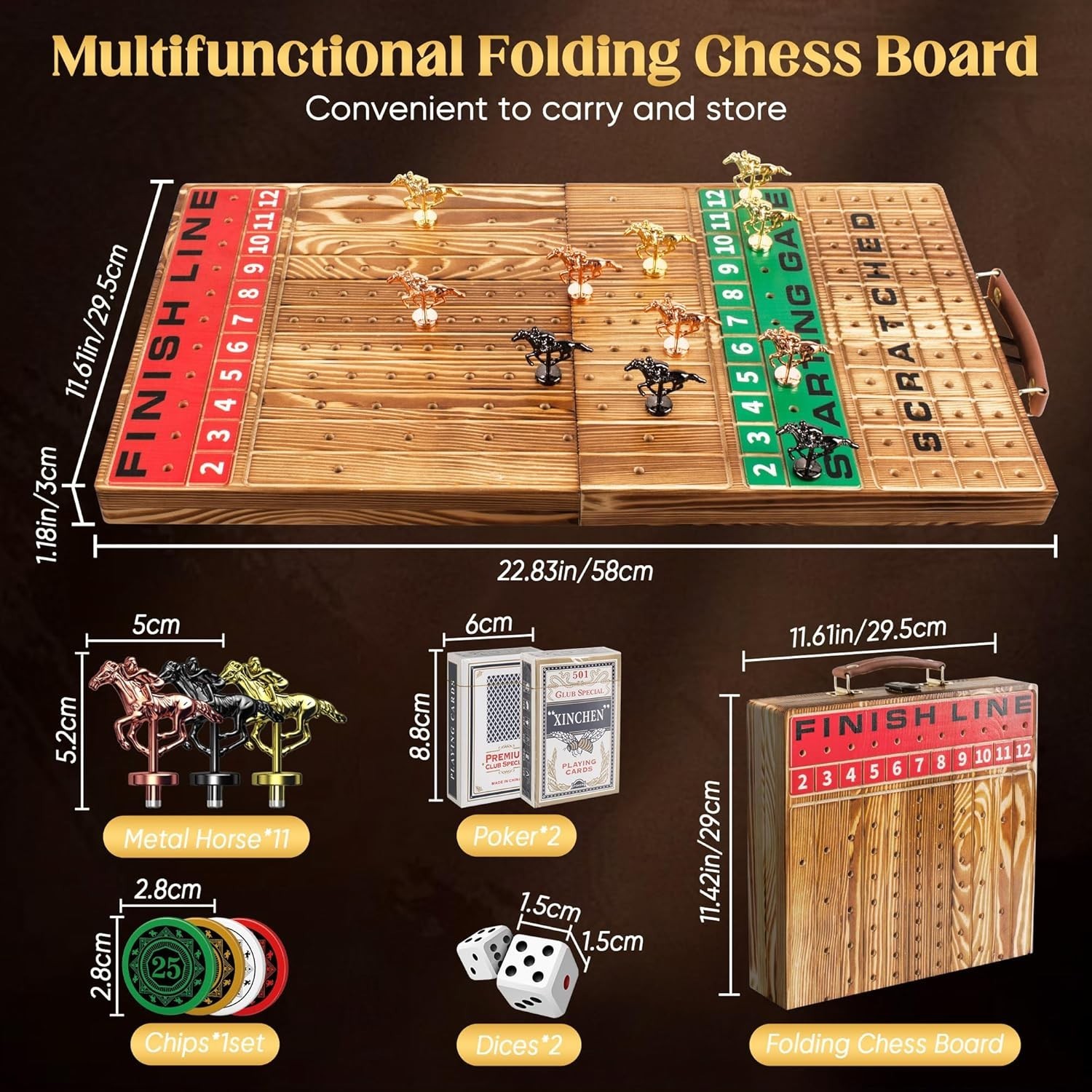 Horse Racing Game, Foldable Solid Wood Horse Games, Horse Race Board Game with 1