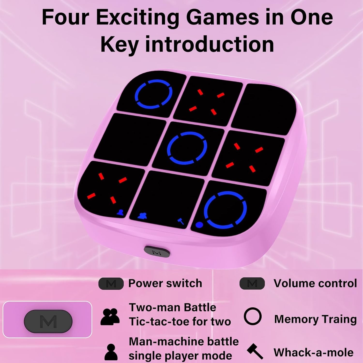Portable Pink 4-in-1 Tic-Tac-Toe Game: Perfect for Car Rides and Gatherings