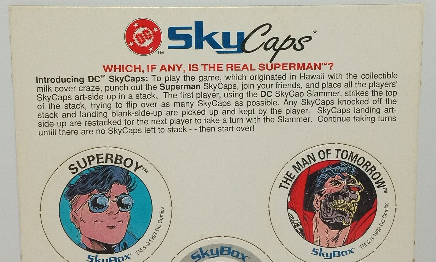 1993 Skybox DC Skycaps Return of Superman DC Comics PROMO UNPUNCHED Pogs Sheet