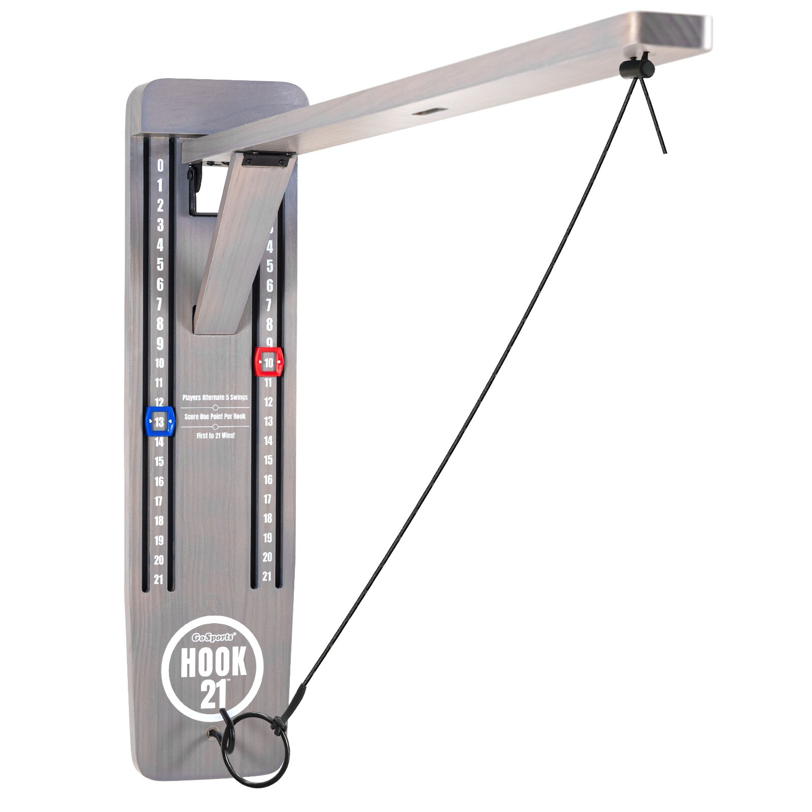 GoSports Hook21 Ring Swing Game -Ring Toss Game with Foldable Arm – Gray