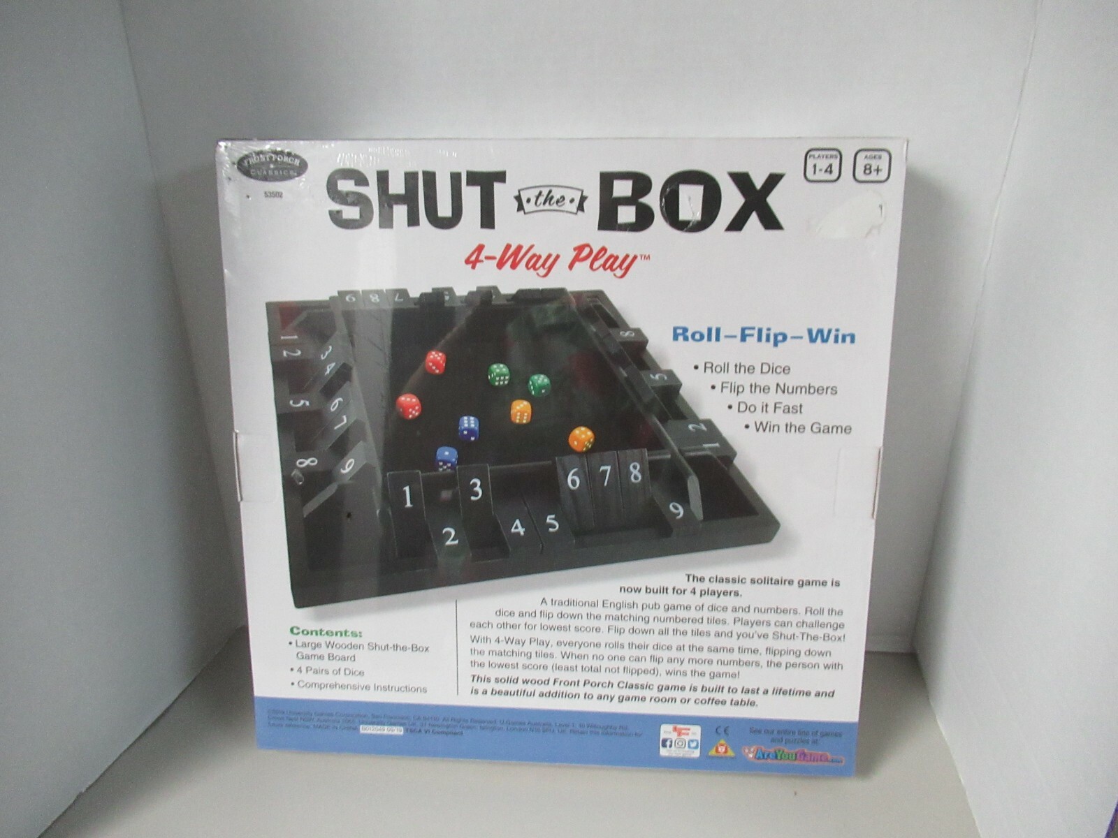 Front Porch Classics “Shut the Box” 4-Way Play Ages 8+ 1-4 players New IN BOX