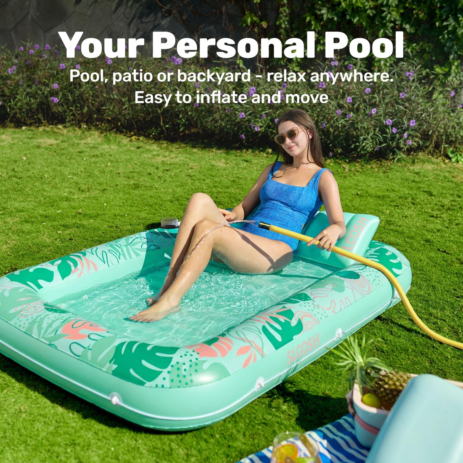 Pool Float Lounger 70 x 46 Inflatable Suntan Tub Large Aqua Blue SLOOSH Tanning