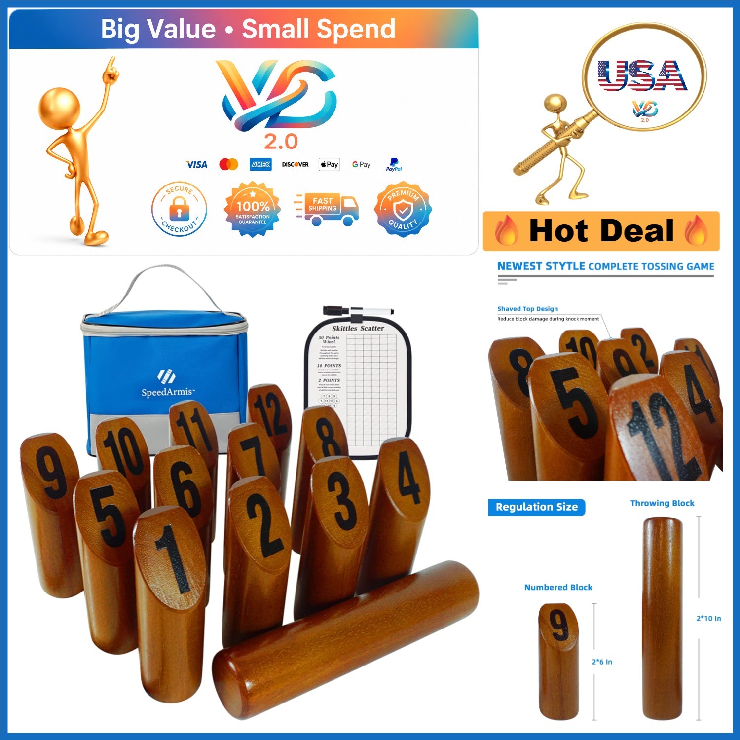 Wooden Tossing Game Set with Scoreboard & Case for Adults Teens Outdoor